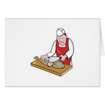 Sushi Chef Butcher Fishmonger Cartoon Greeting Card