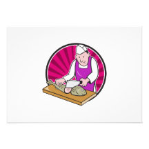 Sushi Chef Butcher Fishmonger Cartoon Custom Invitation