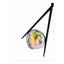 Sushi Roll & Chopsticks - Customized Template Post Card