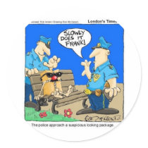 Suspicious Package Funny Police Cartoon Gifts Round Stickers