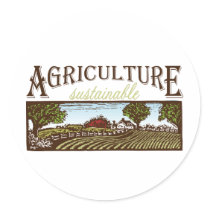 Sustainable Agriculture farm scene Round Stickers