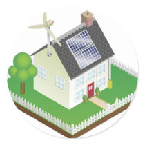 Sustainable renewable energy house round sticker