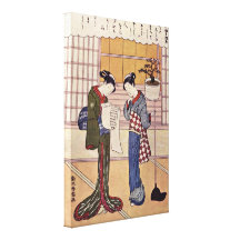 Suzuki Harunobu - Two girls on a porch Stretched Canvas Print