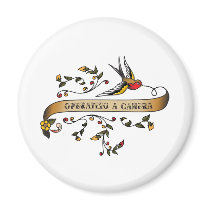 Swallow and Scroll with Operating a Camera Fridge Magnet