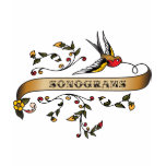 Swallow and Scroll with Sonograms t-shirts