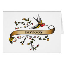 Swallow and Scroll with Tattoos Greeting Cards