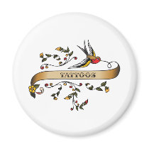 Swallow and Scroll with Tattoos Fridge Magnets