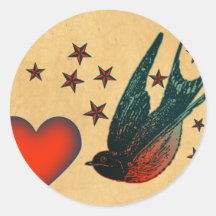 Swallows and Stars Round Sticker
