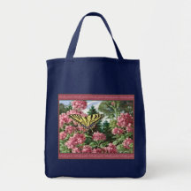 Swallowtail Butterfly Pink Flowers Garden Painting Tote Bag