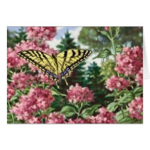 Swallowtail Butterfly Pink Flowers Garden Painting Greeting Card