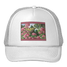 Swallowtail Butterfly Pink Flowers Garden Painting Trucker Hats