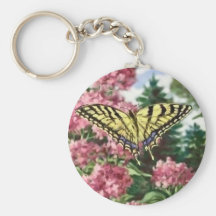 Swallowtail Butterfly Pink Flowers Garden Painting Key Chain