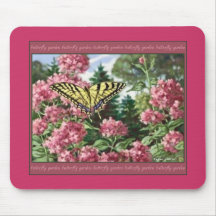 Swallowtail Butterfly Pink Flowers Garden Painting Mousepad