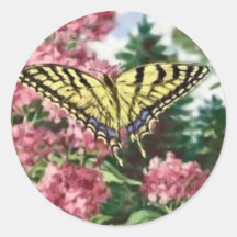 Swallowtail Butterfly Pink Flowers Garden Painting Sticker