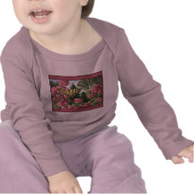 Swallowtail Butterfly Pink Flowers Garden Painting T-shirts