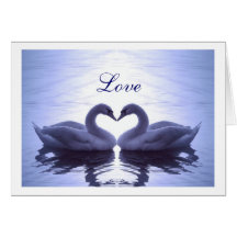 Swan Heart Moire in blue Greeting Cards