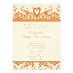 Swan Love Bird Coral & Ivory Damask Wedding Invite