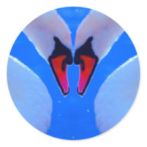 Swan Love, Romantic Heart Shaped Necks Round Stickers