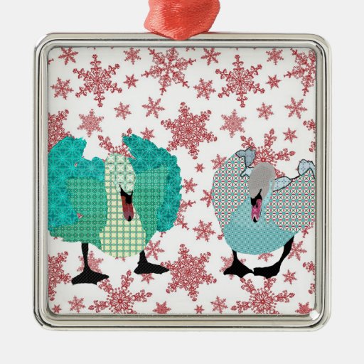 Swanky Swans Red Snowflake Christmas Ornament