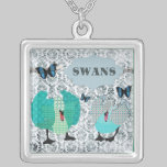 Swans Grunge Damask Necklace necklaces
