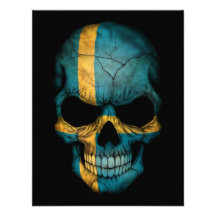 Swedish Flag Skull on Black Invitation