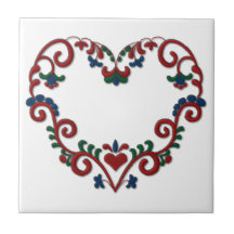 Swedish Norwegian Rosemaling Heart Tile