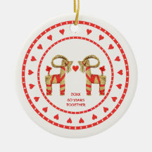 Swedish Straw Goats 60 Years Together Dated Christmas Tree Ornament