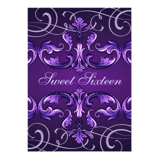 Sweet16 Dark Purple Damask & Tiara Birthday Invite