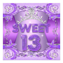 Sweet 13 13th Birthday Party Purple Silver Tiara Custom Invite