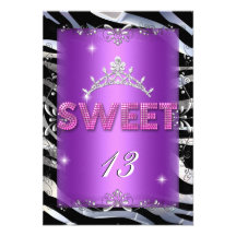 Sweet 13 13th Birthday Pink Purple Zebra Personalized Invites