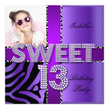 Sweet 13 13th Birthday Zebra Cow Purple Black Custom Invites