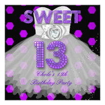 Sweet 13th Birthday Party Girls 13 Teen Purple Invites