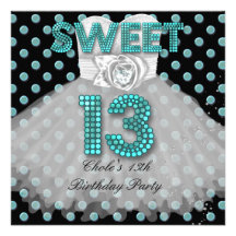 Sweet 13th Birthday Party Girls 13 Teen Teal Blue Invitation
