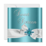 Sweet 16 16th Elegant Teal Blue Silver White Bow Invites