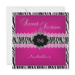 Sweet 16 16th Zebra Lace Sweet Sixteen Pink Personalized Announcement