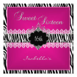 Sweet 16 16th Zebra Lace Sweet Sixteen Pink Personalized Announcement
