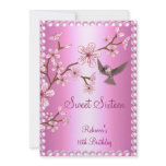 Sweet 16 Birthday Asian Pink Pearl Flowers Bird Announcement
