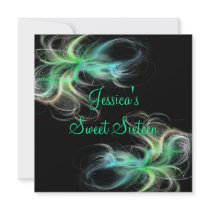 Sweet 16 Birthday Black & Blue Green Swirls Personalized Announcements