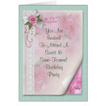 Sweet 16 Birthday party invitation Victorian rose Greeting Cards