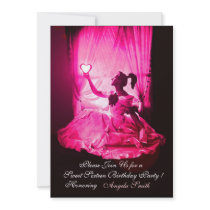SWEET 16 BIRTHDAY PARTY,PINK FUCHSIA BLACK DAMASK CUSTOM INVITE