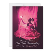 SWEET 16 BIRTHDAY PARTY,PINK FUCHSIA BLACK DAMASK INVITATIONS