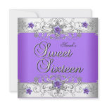 Sweet 16 Birthday Party Purple White Diamond Personalized Invites