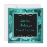Sweet 16 Black Teal Bubbles Metal  Frame Party Custom Announcement
