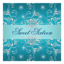 Sweet 16 Blue Snow Birthday Invite