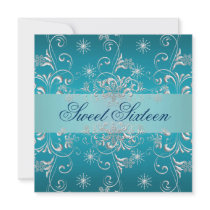 Sweet 16 Blue Snow Birthday Invite