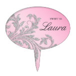 Sweet 16 Cake Topper Silver Leaf Swirl Pink