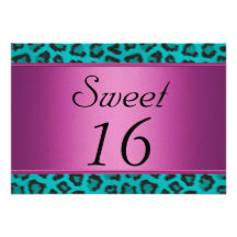 Sweet 16 Invitation Leopard Teal Pink