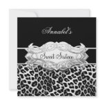 Sweet 16 Party Elegant Black White Leopard invitations