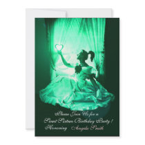 SWEET 16  PARTY,GREEN BLACK DAMASK PERSONALIZED ANNOUNCEMENT