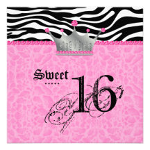 Sweet 16 Party leopard Zebra Lace Crown Invitation